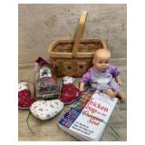 Apple basket with doll, potpourri and book