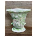 Green and white slag glass vase