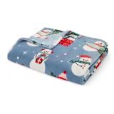 Blue Throw Blanket with Snowman Design