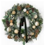 Pre-Lit 32-Inch Evergreen Decorated Wreath