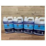 Four Blue Dish Detergent Containers