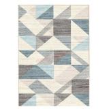 Washable Blue Grey Geometric Runners