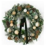 32-Inch Pre-Lit Decorated Evergreen Wreath