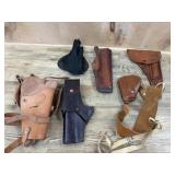 Flat of 6 leather and paddle holsters