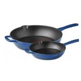 2-Piece Cast Iron Skillet Set, Blue