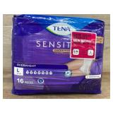 Tena Sensitive Overnight Underwear, Size L, 16 Pie