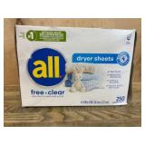 All Free Clear Dryer Sheets, 250-Count
