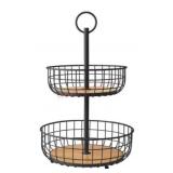 Black 2-Tier Basket With Wood Bases
