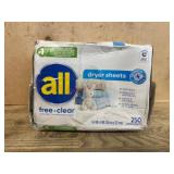 All Free & Clear Dryer Sheets, 250 Count