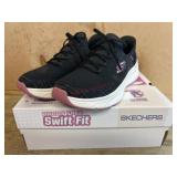 Ladies Black and Pink Swift-Fit Sneakers, Size 11