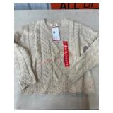 Beige Ladies Cable Knit Sweater, Size XS