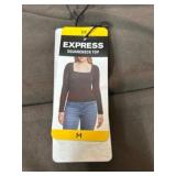 Brown Square Neck Long-Sleeve Top, Size M