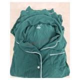 Green Button-Up Pajama Set with Piping