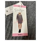 Gray Knit Long-Sleeve V-Neck Sweater Dress