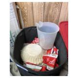 Cloth tote of coffee filters and coffee