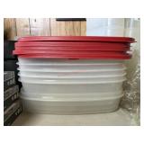 5- 40 cup Food storage containers with red lids