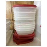 11- 9 cup Food storage containers with red lids