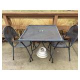 Two top rod iron table for two chair, chairs, and