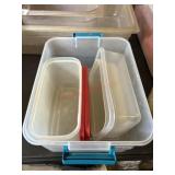 4- Plastic storage containers and 2 odd lids