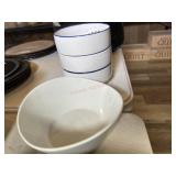 Lot with 3 Blue rim soup bowls and one serving