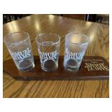 Samual Adamï¿½s serving paddle with glasses