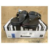 Black DV Footbed Sandals, Size 9