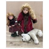 2- Boyds Bears porcelain dolls with dog