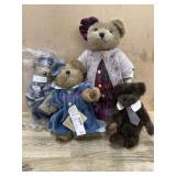 4- Boyds Bears various sizes  One in red dress