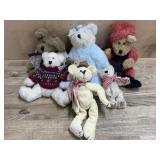 6 Various size Boyds Bears dressed in blue