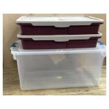 1 Clear tote and 2 underbed red totes with lids