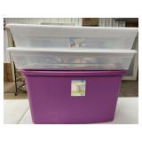 2 Under bed totes and purple tote with no lid
