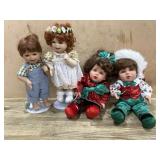 4- Various makers porcelain dolls  10 inch  2 in