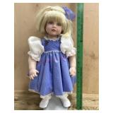 Marie Osmond 18 inch porcelain doll in blue dress