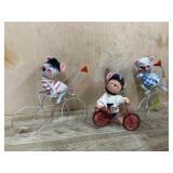 3- Annalee doll 5 inch Mice on bicycles