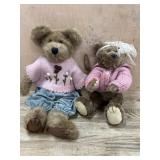 2- Boyds Bears in pink sweaters  12 and 14 inch