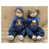 Boy and Girl in blue 18 inch porcelain dolls