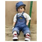 Royal Vienna vinyl 18 inch doll in blue overalls