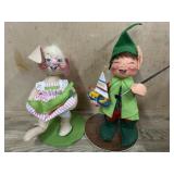 Annalee 10 inch Rabbit in pink and Elf with boat