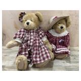 2- 16 inch Boyds Bears in Red plaid dresses