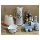 Box lot with hand painted vase, lamp, and planter