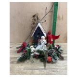 Flat with snowman birdhouse and holiday decor