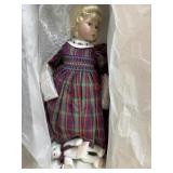 18 inch Paulines porcelain doll in plaid dress