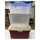 1 Red and 2 clear storage totes with lids