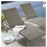 Padded Wicker Chaise Lounger, Set of 2