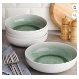 4 Ceramic Bowls with Green Interior