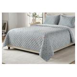 King- Quilt Set With Two Shams in Gray Pattern