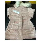 Girls' Pink Hooded Puffer Coat, Size XS/4-5