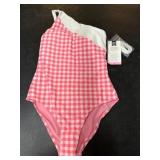 One-Shoulder Pink Gingham Swimsuit