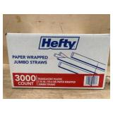 Hefty Paper Wrapped Jumbo Straws, 3000 Count