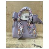 Lavender Handbag With Floral Scarf Accent
